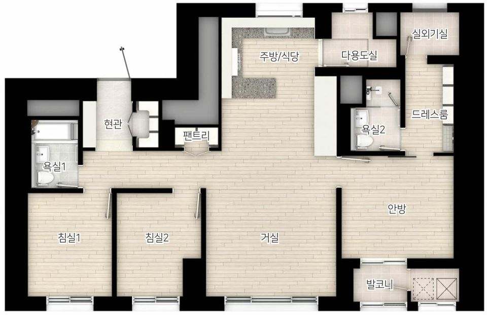 74A 타입 평면도(방 이름 표시)