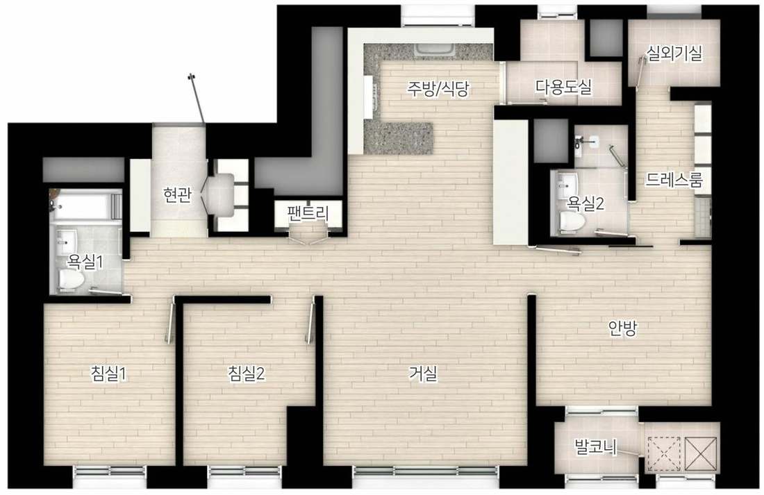 74A 타입 평면도(방 이름 표시)