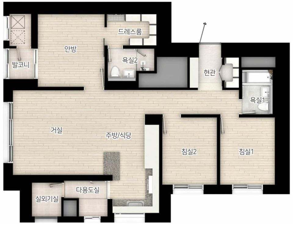74B 타입 평면도(방 이름 표시)